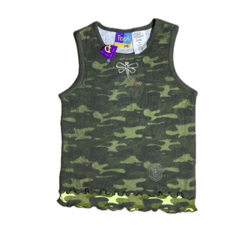 NWT Vintage 2006 Winnie the Pooh Camo Mesh Tank Top Disney Girls 7/8